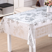 Nappe en PVC plastique argentée RNPT à motif floral, grand bouquet imprimé, bordure ornée, nappe transparente pour la salle à manger