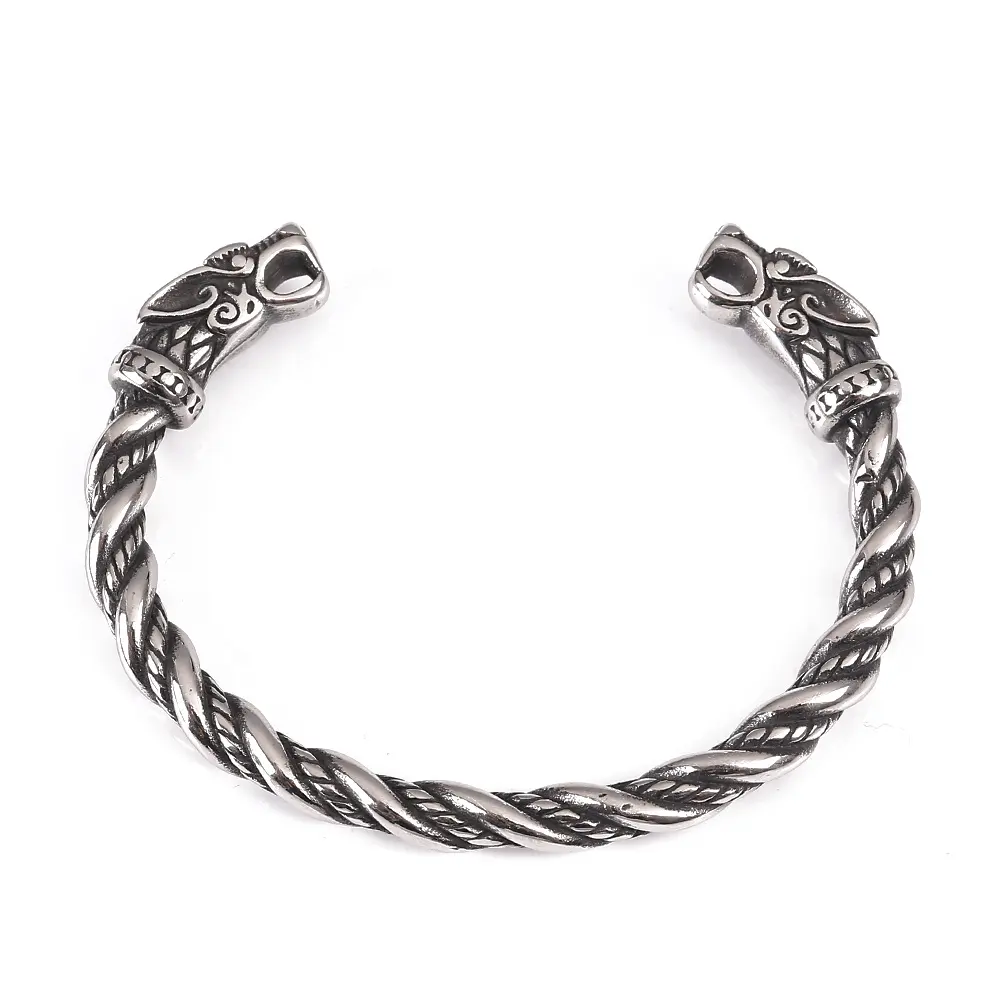 Jewelrox Viking Trang Sức Rắn Thép Không Gỉ Viking Wolf Head Mens Dây Đeo Cổ Tay Bangle Viking Bracelet