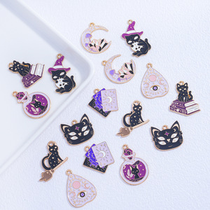 Colgantes de aleación DIY con diseño de gato mágico de la serie Tarot de dibujos animados, con efecto de goteo de aceite, accesorios de joyería para pulseras y collares - Product Image 4