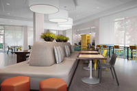 Banquette rembourrée Home2 Suites PA 150, mobilier sur mesure pour hôtels et espaces publics, fabricant de sièges pour banques.