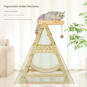 Torre de Actividades para Gatos de Madera Sólida, Árbol para Gatos Multifuncional con Red de Escalada, Postes para Rascar, Hamaca y Percha - Product Image 4