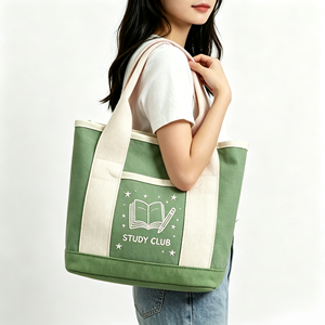 Bolsa de Mano Personalizada de Lona, Mini Bolso Tote, Bordado de Estrella y Lápiz, Diseño Bicolor Verde, para Estudiantes - Product Image 2