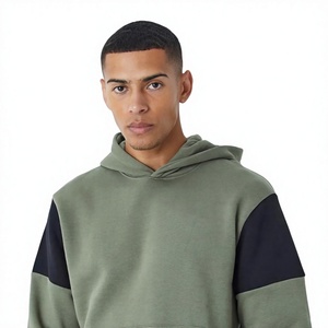 Ensemble de survêtement à capuche pour homme, couleur olive, blocs de couleurs, coton, manches longues, coupe décontractée ample avec poches latérales pour la saison d'automne - Product Image 4