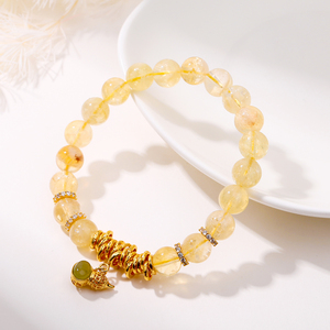 Jd Đá Quý Thời trang năng lượng pha lê hạt Strand đồ trang sức <span class=keywords><strong>Bangle</strong></span> 3A tự nhiên Citrine sỏi bị hỏng Bạc bầu Vòng đeo tay - Product Image 2