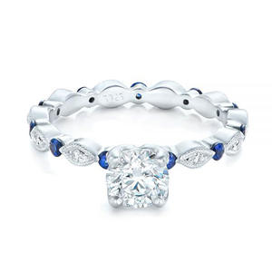 Anello di fidanzamento F160 in oro bianco con diamante taglio brillante rotondo e montatura a pavé, gioiello raffinato da donna - Product Image 2