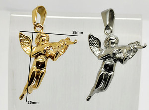 Ciondolo Trendy 25mm Revenge Angel in Acciaio Inossidabile Placcato Oro 18K e <span class=keywords><strong>Argento</strong></span>, con <span class=keywords><strong>Ali</strong></span> <span class=keywords><strong>d</strong></span>'Angelo e Pistola, Charm per Collana da Uomo - Product Image 3