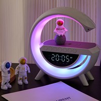 Haut-parleur Bluetooth à charge sans fil, réveil, lampe de bureau multifonctionnelle, veilleuse, ABS, double bass, cadeau d'anniversaire pour hommes