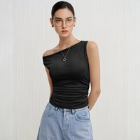 Camisole décontractée pour femme, col froncé à nœud, respirante, écologique, sans manches, coupe ajustée, style Y2K, longueur normale, en coton peigné