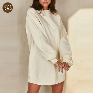 Custom Blank Drop Shoulder Plain Cotton terry Oversized Pullover Dress Crew Neck Sweatshirts Women