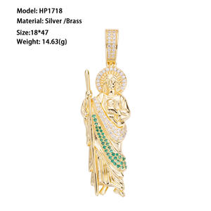 Liontin Besar Santo Yudas Tadeo Berlapis Emas <span class=keywords><strong>14k</strong></span> Dua Warna Emas Hijau Putih Cz - Product Image 2