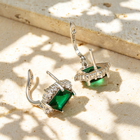 Créoles tendance en argent sterling 925 plaqué rhodium avec zircon cubique vert carré, bijoux personnalisés pour femme et fille, idée cadeau