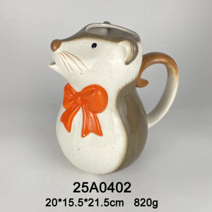 Pot à biscuits en céramique mignon en forme de loutre avec nœud rose, pot à friandises animalier peint à la main, grand récipient de stockage alimentaire, décoration d'intérieur - Product Image 5