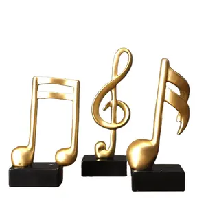 金色音符雕塑树脂工艺品优雅人造音乐主题客厅电视柜家居装饰