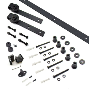 Modern Bi-Folding Sliding Barn Door Hardware <b>Kit</b> Black Iron Flat Track Top Mount Roller for 4 Doors Durable Screw Installation - Product Image 1