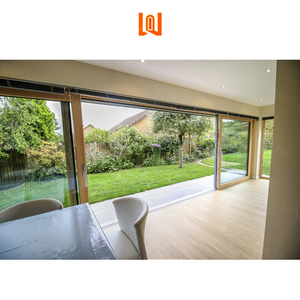 Portes françaises coulissantes de sécurité à double <span class=keywords><strong>panneau</strong></span> Porte <span class=keywords><strong>coulissante</strong></span> en bois revêtue d'aluminium verre transparent - Product Image 2