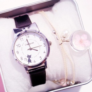 Xu Hướng Thời Trang Tai Dễ Thương Mèo Con Quay Số Đồng Hồ Thạch Anh + Vòng Đeo Tay Hoa Đồng Hồ Báo Thức Trẻ Em - Product Image 5