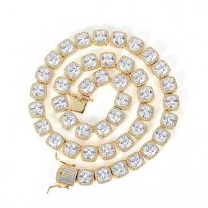 Collar con colgante de moissanita de plata de ley 925, diseño de cubo de azúcar, cadena de bloques cuadrados, estilo Hip Hop, VVS, con incrustaciones brillantes, probador de diamantes GRA - Product Image 5