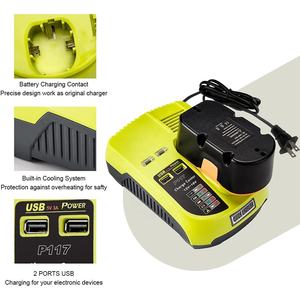 Cargador de Batería Rápido de Doble Química P117 18V One+ Compatible con Baterías Ryobi de 12V-18V <span class=keywords><strong>Ni</strong></span>-Cd <span class=keywords><strong>Ni</strong></span>-Mh Li-ion P108 con 2 Puertos USB - Product Image 2