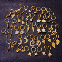 Clous d'oreilles à charnière en acier inoxydable pour femme, croix religieuse, Piercing de noël, serpent, cœur, étoile, Huggie