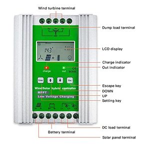 Controlador de Carga Híbrido Eólico y Solar MPPT de 1000W, 600W Eólico y 400W Solar, 12v 24V LS-HA - Product Image 6