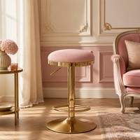 Tabouret de bar moderne sans dossier, rembourré, stable, pivotant, réglable en hauteur, avec base en métal doré poli et repose-pieds ovale, pour la maison, le pub, le comptoir ou la salle à manger