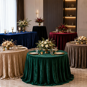 Elegant Reusable French <b>Round</b> Cotton Velvet Tablecloth Banquet Wedding Party <b>Cover</b> with Sequin for Covering <b>Tables</b> - Product Image 1