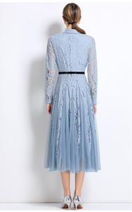 ชุดเดรสคลุมเข่าลูกไม้สไตล์วินเทจปักลายดอกไม้สไตล์ใหม่สำหรับผู้หญิงกระโปรงบานใหญ่เหนือเข่า - Product Image 6