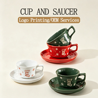 Nouvel ensemble tasse et soucoupe de Noël en céramique, motif flocon de neige, personnalisable OEM avec logo et couleurs