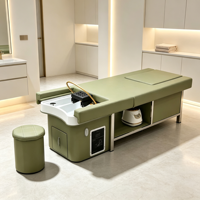 Lit de lavage capillaire de spa à circulation d'eau avec armoire de rangement, structure en acier inoxydable, mobilier de thérapie capillaire pour salon