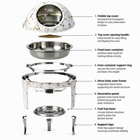 KUNTAI Réchaud de buffet de luxe en acier inoxydable martelé doré, 6L, alimenté à l'alcool, à chaleur hydraulique, économe en énergie