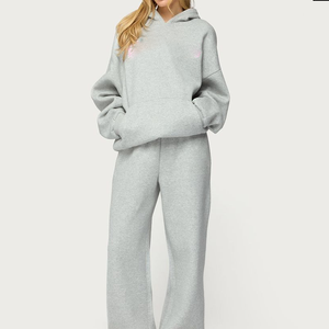 Conjunto de Shorts de Punto ODM para Mujer, Sudadera con Capucha de Felpa con Cremallera Estampada, Sudadera Extra Grande y Pantalones Deportivos - Product Image 1