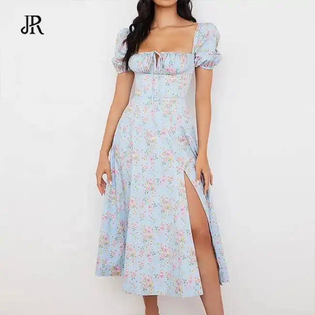JIARUI Summer Fashion Puff Sleeve Women Floral Print Sexy Dress 2023 Wholesale Casual Maxi Women Elegant Dresses