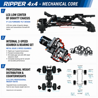 Crawler RC Profesional 1/24 RGT 18800 Ripper LCG, Bajo Centro de Gravedad, 4WD, 2 Velocidades, Resistente al Agua, Mini Rock Crawler, 2S Lipo RTR