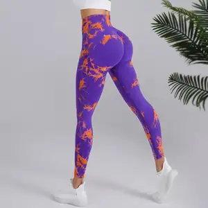 High Quality Fitness Tie Dye Leggings for Women Sports Gym Seamless Peach Hip Scrunch Butt Breathable Tennis Casual Yoga Pants