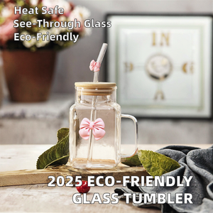 Bicchiere in Vetro Trasparente a Forma di Farfalla Ecologico Best Seller Carino per Caffè con Cannuccia e Coperchio in Bambù - Product Image 2