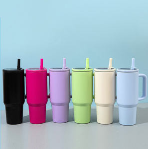 Gobelet isotherme en acier inoxydable réutilisable de 40 oz, anti-fuite, avec poignée et paille rabattable, pour le camping, 12-24 - Product Image 2