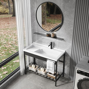 Moderno <span class=keywords><strong>lavabo</strong></span> da tavolo in acciaio inox portasciugamani Free Standing lavello con Washboard Dressing specchio Stand Set di vanità - Product Image 3