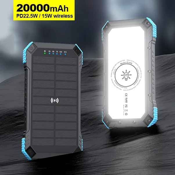 Batterie solaire personnalisée 20000mAh 18W charge rapide 3 entrées énergie verte batteries solaires