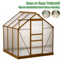 Serre de jardin en polycarbonate 6,2x4,3x6,7 pieds avec structure en aluminium, porte coulissante, aération de toit, panneaux de 4 mm et 6 mm