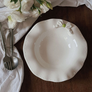 Plato de pastel de bistec de porcelana Irregular arco estilo coreano blanco rústico boda fiesta restaurante vajilla de cerámica - Product Image 2