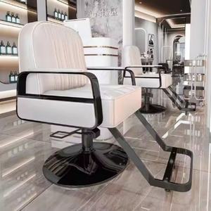 High-end Hair Salon Furniture <b>Armchair</b> Can Rotate and Lift Stainless Steel <b>Black</b> Metal Barber Chair - Product Image 3