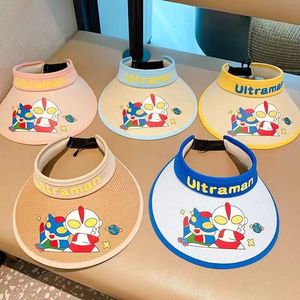 Chapeau de soleil pour enfants, dessin animé Ultraman, en paille tressée, réglable, à large bord, pour garçons, super mignon - Product Image 2