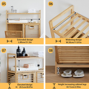 Cesto de Ropa de Bambú con 2 Bolsas y Estante |   Cesto para Ropa Plegable, Ecológico y Antiolores para el Hogar y Hoteles - Product Image 5
