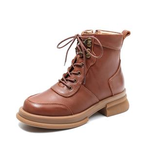 Botines de Piel Vacuna para Mujer, Otoño-Invierno, Cómodos, Transpirables, con Cierre de Cordones, Suela Suave, con Cremallera, Resistentes al Desgaste, Antideslizantes - Product Image 1