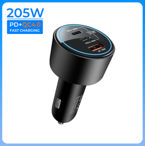 REAL POWER Chargeur de <span class=keywords><strong>voiture</strong></span> 3 ports à charge rapide 205W avec lumière LED, double USB Type C et QC 3.0 pour téléphones mobiles en <span class=keywords><strong>voiture</strong></span> - Product Image 1
