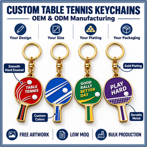 custom Table Tennis Paddle Keychains Zinc Alloy Metal Enamel Sport Souvenir Fashion Round Shape Hard-Wearing OEM ODM wholesale - Product Image 4