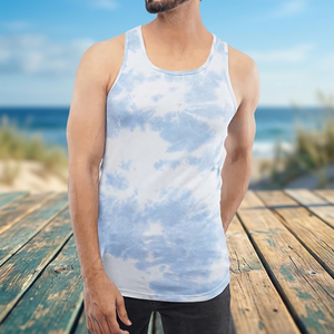 เสื้อกล้ามผู้ชายสีฟ้าอ่อน ลายมัดย้อม คอกลม แขนกุด สไตล์ลำลอง - Product Image 6