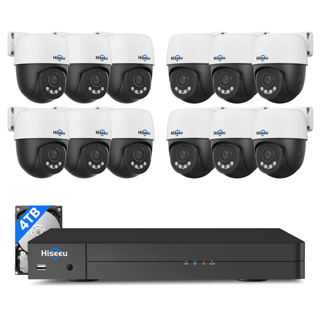 5MP NVR 12 Pcs PoE PTZ Cameras 350°Pan 90° Tilt Auto Human Vehicle Detect Security Camera System for Home Surveillance Outdoor