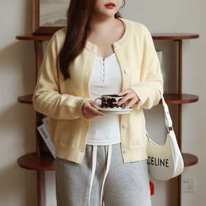 Cardigan en tricot doux pour femme Runqi, couleur bonbon, grande taille, anti-boulochage, avec boutons et étiquette - Product Image 3