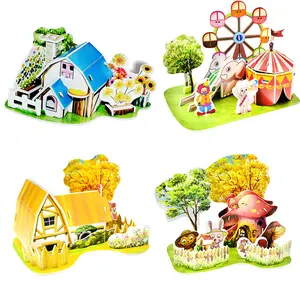 3D Diy Cartoon Papier Legpuzzels Huis Model Kinderen Papier Puzzel Spel Speelgoed